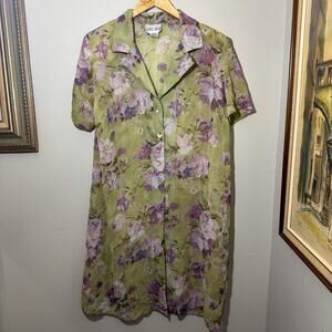 Vtg 90s Dani Max Floral Maxi Dress Pink Teal Green Cottagecore Plus Size 18W